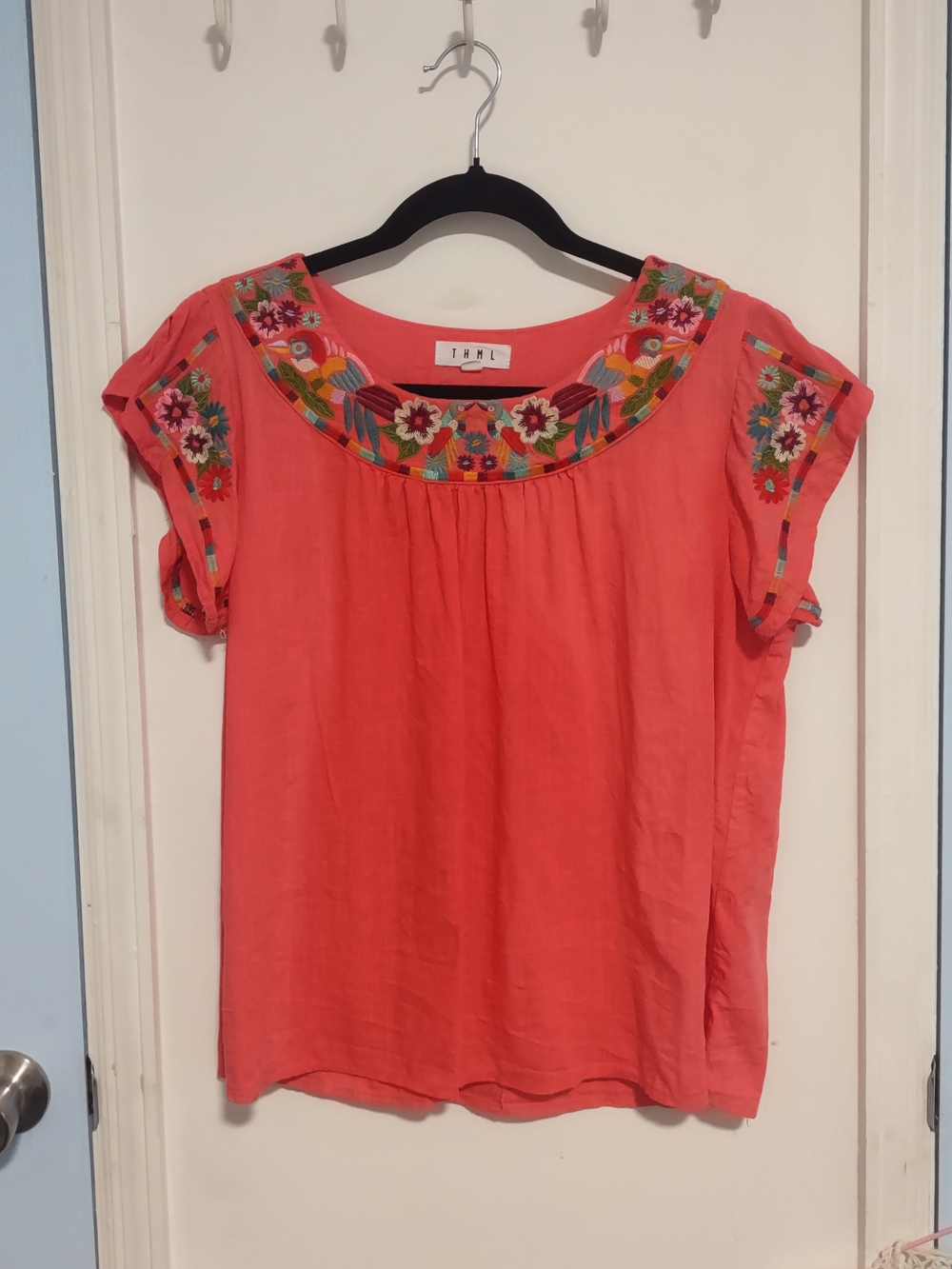 THML *Pinkish Coral Embroidered Top Large